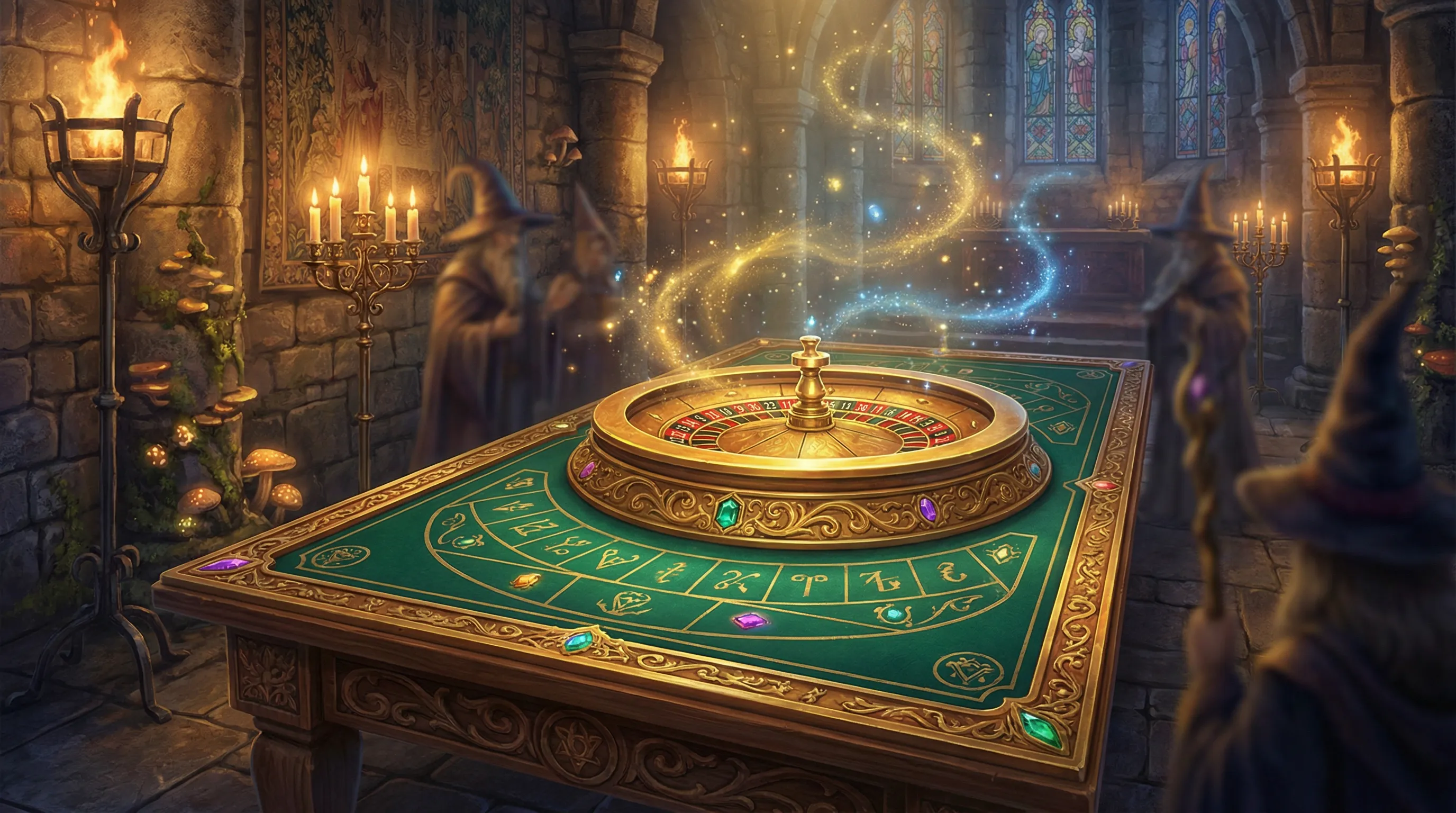 Roleta dourada mágica girando no cassino Onabet